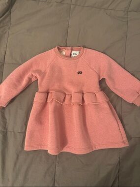 Beau Loves Pink Glitter Ruffle Waist Long Sleeve Baby Dress